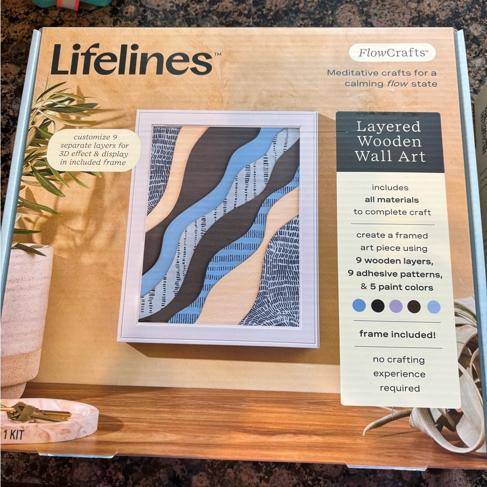 Lifelines Flowcrafts Layered Wooden Wall Art Kit - Blue, Black, Cream